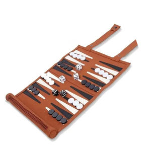 AQDAS INDUSTRIES AI-R-133 Foldable <b>Travel</b>-Size <b>Backgammon</b> Board with PU Leather Exterior and Game Pieces for Outdoor/Party Use - Product Image 3