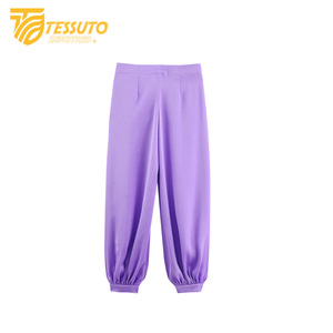 Novedad de verano para mujer, Material de seda, estilo informal, cintura alta, ajustado, suelto, pierna recta, cierre con cordón, Pantalones - Product Image 6