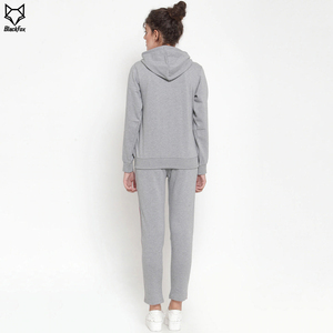 Conjunto Deportivo Gris para Mujer con Capucha y Ribete Rosa, Pantalones de Chándal Casuales con Cremallera de Manga Larga, Color Sólido, Transpirable, de Algodón, para Otoño - Product Image 3