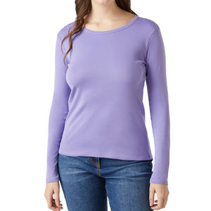 Camisetas casuales de manga larga para mujer, cuello redondo, talla grande, 100% algodón, ecológicas. - Product Image 1