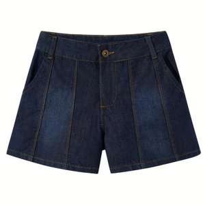 New Professional Quality Dark Blue 100% Cotton Women'S High-Waist Straight-Leg Casual Style,Straight Style <b>Shorts</b> For Women's - Product Image 1