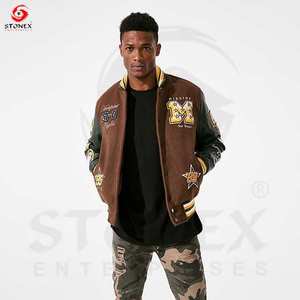 Chaqueta universitaria de invierno personalizada OEM para hombre con mangas negras de PU Chaqueta de béisbol gruesa de cuero de moda - Product Image 1