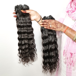 100% vente en gros vendeur vierge brut naturel noir couleur ondulé non traité temple indien extensions de cheveux humains - Product Image 5