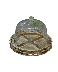 Most Trending Round Base Cake Dome Aluminium and Glass Display <b>Cover</b> for Weddings Parties Home Decor Cake Server With Dome - Product Image 1