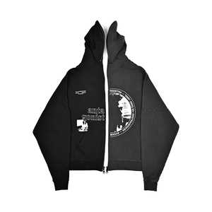 SIBRIN 100% algodón polar cremallera impresa Streetwear Split Hoodie personalizar Urban Street moda coreana estilo Hip Hop sudadera - Product Image 1