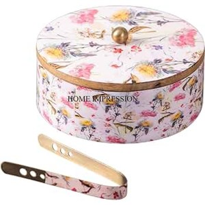 Magnifique Look Multi Couleur Fleurs Et Feuilles Designer Émail Fini Forme Ronde En Bois Chapati Casseole Avec Métal Fantaisie Tong - Product Image 1