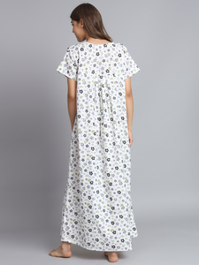 Camisón de encaje 100% algodón para mujer, manga media, largo completo, tela suave y transpirable, estampado floral en el cuello, para verano, otoño y primavera - Product Image 6