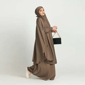 Elegant Pleated Silk Satin Kaftan <b>Abaya</b> Customized Color Polyester/Spandex Islamic Prayer Dress Two Piece Custom Made Size - Product Image 6