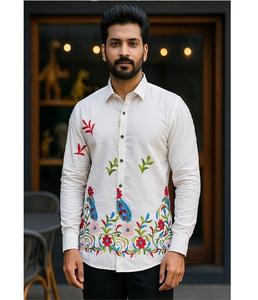 Premium Quality Full Sleeve Men's Cotton Fabric <b>Shirt</b> Embroidery Work Printed Pattern Casual Wear for Events <b>Parties</b> Exporter - Product Image 1
