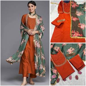 ผ้าไหม viscos หนักที่สวยงามพร้อมชุดปักสวยงาม3ชิ้น - Product Image 4