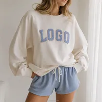 Sweat-shirt oversize pour femme en coton doux à col rond décontracté avec logo brodé en chenille personnalisé