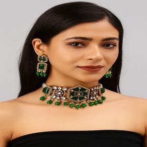 Ensemble collier Monalisa Polki de qualité supérieure ensemble de bijoux de luxe traditionnels indiens parfait pour les tenues de fête, les mariages, les festivals - Product Image 1