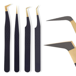 Juego de pinzas para pestañas de 4 piezas Ultimate Precision Punta de fibra de acero inoxidable para extensiones de pestañas de Gray Rocks - Product Image 2