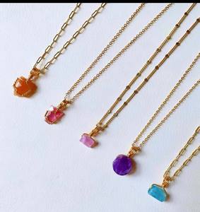 15mm Percé Améthyste Pendentif Collier 18 Pouces Chaîne À Maillons En Argent Sterling 925 Plaqué Or Sculpture Pierre Précieuse En Acier Inoxydable - Product Image 3