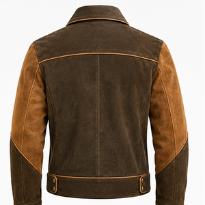 <b>Men's</b> <b>Suede</b> Leather <b>Jacket</b> Turn-down Collar Button Closure - Product Image 5