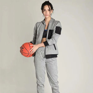 Chándal de dos piezas verde bosque de ajuste relajado para mujer, todas las tallas 100%, Sudadera con capucha de algodón con hombros caídos y cremallera con logotipo - Product Image 4