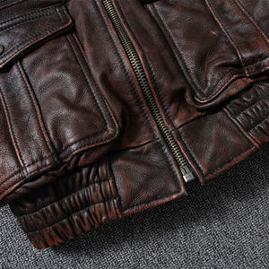 Veste en cuir pour homme, col montant en toile, respirante, coupe-vent d'extérieur pour l'hiver - Product Image 4