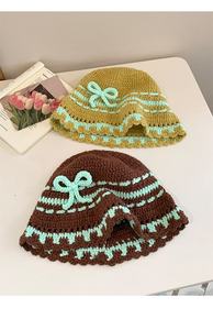 Crochet Fisherman Adult Seamless 56-58CM Women's Color-<b>Block</b> Knitted Summer Hand-Woven Hollow Bucket Casual Face-Slimming Hand - Product Image 6