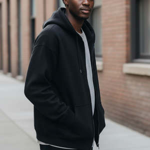 Custom Shoulder 100% Cotton French Terry Zipper <b>Hoodie</b> For <b>Men</b> Embroidery Logo Heavyweight <b>Men's</b> <b>Hoodie</b> - Product Image 6