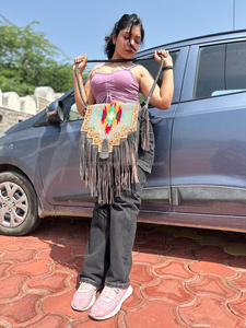 Nouveau sac à main de couverture selle élégant occidental véritable fabriqué à la main aztèque Multi couleur cuir repoussé sangle perlée gland sacs à bandoulière - Product Image 3