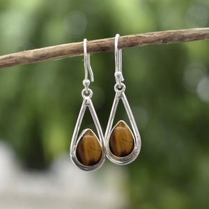 Tiger Eye Gemstone 925 Pendientes colgantes de plata de ley sólida hechos a mano para mujeres y niñas El mejor diseño para boda Joyería fina - Product Image 5