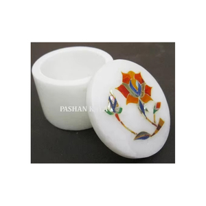 Indian Best Manufacturer Of Pure <b>White</b> Marble Round Shape Flower Inlay Design Jewelry <b>Gift</b> <b>Box</b> For Wedding And Business <b>Gift</b> - Product Image 1