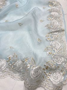 New Designer <b>Organza</b> Saree with Embroidery and Thread Work Lace Border Saree with <b>Organza</b> and Banglory <b>Silk</b> Blouse with Work - Product Image 5