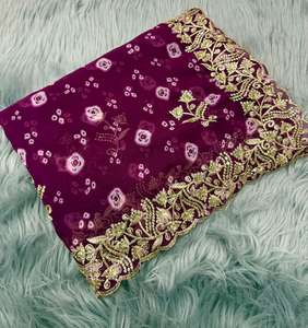 Sari de Mujer en Tela Georgette Pura con Diseño Bandhani, Pallu y Bordado - Product Image 5