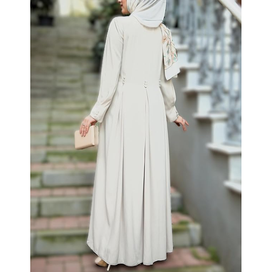 Tela de gasa ligera Abaya abierta Patrón sólido Mujer Modesto Elegante Delicado Bordado Cintura natural - Product Image 5