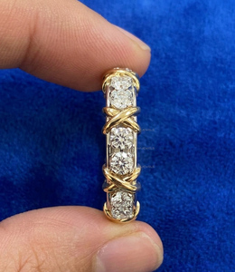 แหวนแต่งงาน Eternity X Ring สองสีทอง ประดับเพชร 16 เม็ด แหวน X แบบไขว้ ของขวัญเครื่องประดับเจ้าสาวสุดหรูแบบมินิมอล - Product Image 3