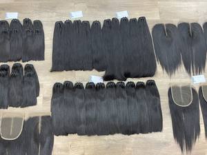 Paquets de cheveux 100% humains avec closure Extensions de cheveux humains vierges droits de couleur naturelle avec closure Livraison directe - Product Image 2