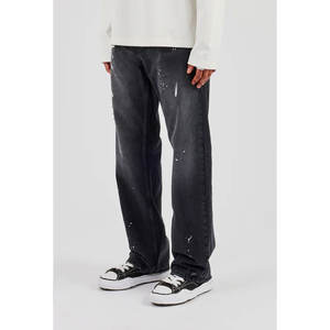 Pantalons en jean pour hommes en gros, logo personnalisé noir, pantalon droit élégant, mode masculine, streetwear, pantalon en jean délavé - Product Image 3