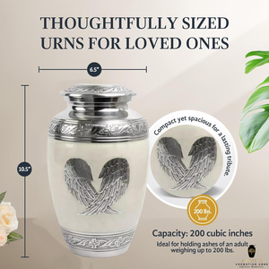 Ailes d'ange Urne funéraire Urne commémorative élégante Meena en aluminium enduit Grande urne commémorative étanche et gravable Hommage - Product Image 2