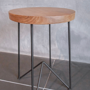 Tabouret en bois moderne de table d'appoint en bois massif rond de style industriel de haute qualité - Product Image 2