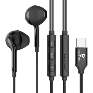 Headphone Tipe C Earbud dengan kualitas tinggi, headphone termurah dengan Bass berat Stereo hitam dan putih