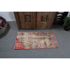 Turkish Small Rug 1.5x3.1 ft, <b>Red</b> Blue Camouflage Rug <b>Wool</b> - Product Image 3