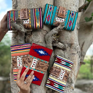 Nueva manta de sillín azteca, embrague de cuero, carteras plegables con estilo occidental para mujer, carteras tejidas a mano, venta caliente, embragues tallados - Product Image 2
