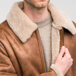 Veste en cuir épaisse personnalisée pour homme, mode automne-hiver, col en fourrure, coupe-vent, manteau chaud, vestes en peau de mouton pour homme - Product Image 5