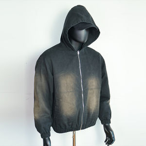 2026 Sweat à capuche streetwear personnalisé en coton épais et lourd, hiver, brodé, délavé soleil, délavé à l'acide, zippé, effet vieilli vintage - Product Image 3