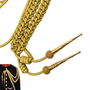 Aiguillette de Mylar dorado, Aiguillette trenzada de Mylar dorado con malla y puntas metálicas, Aiguillette para vestido - Product Image 2