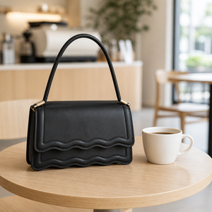 Bolso de hombro cuadrado pequeño para mujer, bolso de mano con borde ondulado de PU, color sólido, a la moda - Product Image 2