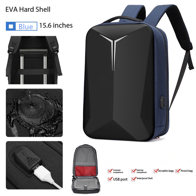 Hard Shell Backpack with External USB Port 17.3" Laptop Sleeve Breathable Shoulder Straps Luggage Slide Belt Side Pockets