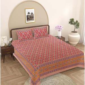 Red Floral 240 TC 100% Cotton Bedsheet Set Super <b>King</b> <b>Size</b> with 2 Pillow Covers Home Use (SHKV1086) - Product Image 1