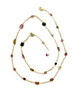 Diseñador 925 plata esterlina chapado en oro elegante multicolor turmalina señoras usan collar de cadena larga - Product Image 1