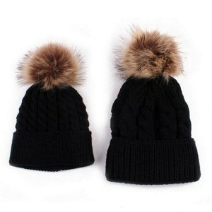 Chapeaux tricotés d'hiver en laine douce personnalisés pour enfants Casquette crâne style Hip Hop en tissu à chevrons avec bonnet à pompon pour enfants - Product Image 4