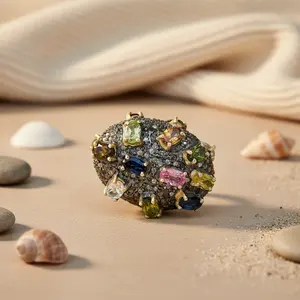 Bague cocktail multi-pierres plaquée or rose, tendance et élégante, incrustation en forme d'œil, bagues en moissanite élégantes pour femmes - Product Image 1