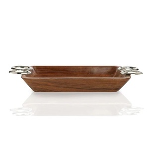 Vente chaude Plateau décoratif en bois fait à la main Poignées en métal poli argenté Plateau décoratif de cuisine-Commandes en gros Tarifs réduits - Product Image 2