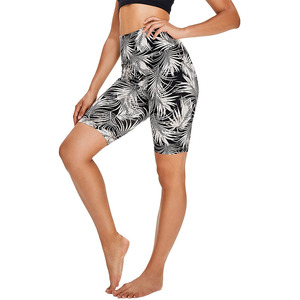 Pantalones cortos de Yoga de mujer de cintura alta al por mayor pantalones atléticos de entrenamiento de gimnasio de LICRA transpirables con decoración de patrón teñidos lisos - Product Image 1