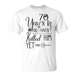 T-shirt pour le 70e anniversaire de mariage, cadeau pour elle, 70 ans de mariage, manches courtes, col rond, impression numérique, pour femme adulte - Product Image 1