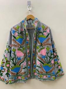 Suzani โบฮีเมียนปักลาย suzani เสื้อแจ็คเก็ตกำมะหยี่แบบโบฮีเมียนปักลายดอกไม้ suzani BOMBER แจ็คเก็ตผู้หญิง - Product Image 2